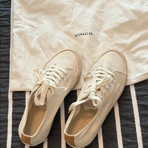 Vince Cream Canvas Sneakers with Tan Accents